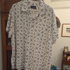 Geometric Patterned White and Black Shirt
